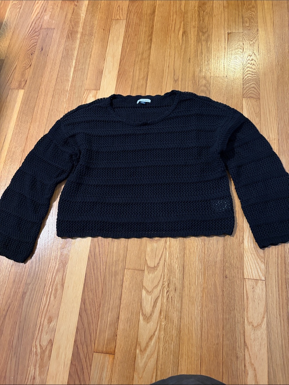 American Eagle Outfitters Black Cropped Open-Knit Sweater